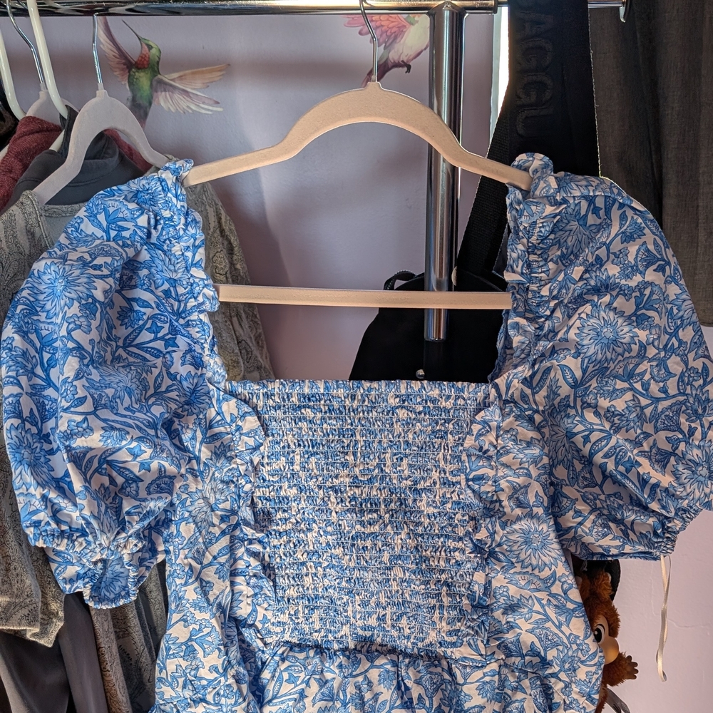 CeCe Blue Floral Blouse